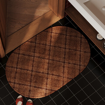 Fantasy bathroom floor mat imitation woven linen wear-resistant bathroom non-slip mat toilet door water-absorbent quick-drying foot-wiping carpet yellow plaid 40cmx60cm high-density woven water-absorbent and non-slip