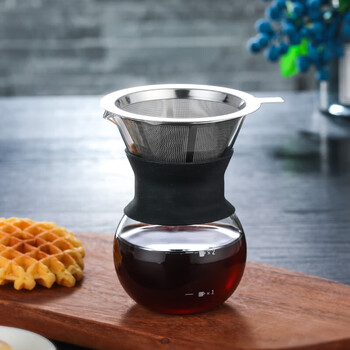 Tuojin transparent glass coffee pot american home hand brewing sharing cup drip filter stainless steel filter cup coffee funnel cup black rubber sleeve coffee pot + 304 stainless steel drain 200ml