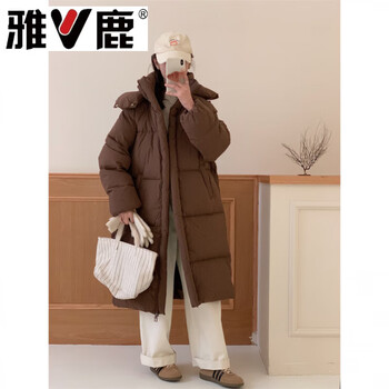 Yalu long down jacket for women over the knee thickened 2026 winter new hooded loose korean style fashion jacket black chocolate s 90-130 catties