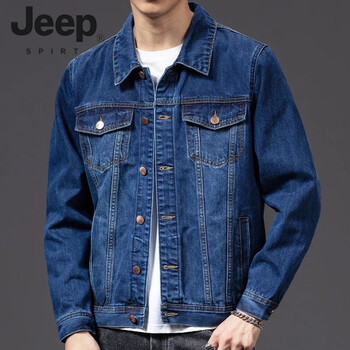 Jeep spirit american retro heavyweight denim jacket men's trendy brand high-end loose and handsome work jacket trendy and versatile tops dark blue denim jacket s