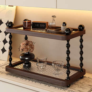 Pupan medieval cup rack wooden cup storage rack high-end desktop mark water glass rack storage rack sideboard water ripple two-layer/thick solid wood cup rack