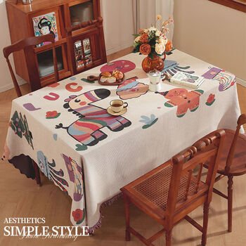 Mufan (mufan) tablecloth cartoon atmosphere dining table mat fabric coffee table cover multi-functional ins style picnic mat desktop protective mat tablecloth - rainbow zebra multi-functional cover 180*380cm