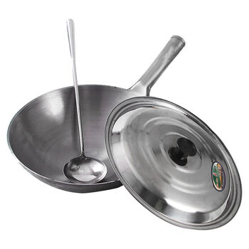 Tuojin thickened large spoon chef restaurant commercial wok traditional old-fashioned wrought iron pot household uncoated wok 32c iron handle three-piece pot boiling pot 42cm