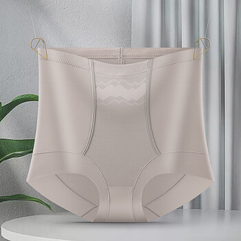 Tingmei's new mid-waist elastic belly-controlling women's slim-waist butt-lifting antibacterial crotch bottoming underwear breathable light luxury body-shaping pants coffee color one set 2xl