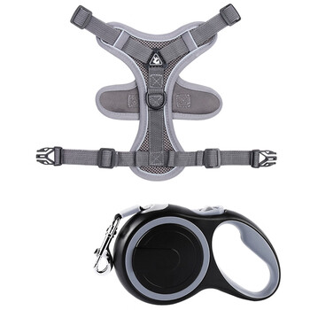 Pengmu cat traction rope to prevent break-away when going out, special vest-style ragdoll cat pet carrier with adjustable chest and back, gray 5-meter black telescopic rope_(360 packages) s-small (recommended 4.5-8.5 catties)