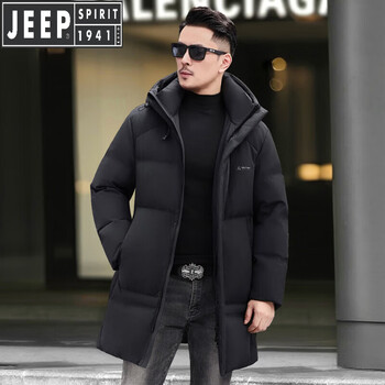 Jeep spirit jeep high-end mid-length down jacket men's windproof jacket winter new business casual thickened warm and cold-proof clothing black l 175 recommended 120-135 catties