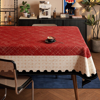 Nolin new year atmosphere tablecloth rectangular high-end tablecloth red new year tablecloth waterproof, oil-proof, wash-proof and anti-scalding dining table, rhombus woven seal 140*140cm, table length 0.7 to 0.9 small square table/round table