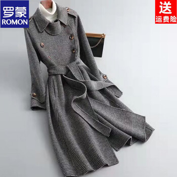Romon autumn and winter 26 new korean style classic double-breasted temperament double-sided wool coat for women mid-length windbreaker coat for women heige s 88-103 catties