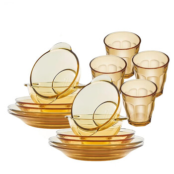 Corning tableware 16-piece heat-resistant amber glass bowls, plates and dishes set, tableware set belle tableware 16-piece set (8-piece set*2)