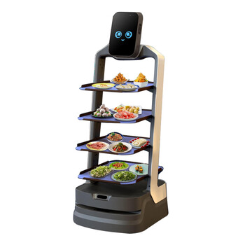 Orion star food delivery robot lucky leopard hotel restaurant multi-functional welcome waiter dishes explanation white