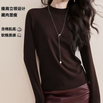 Fabric story luofen flagship store women's half-turtle collar bottoming shirt slim-fitting external t-shirt western style inner top dark brown m