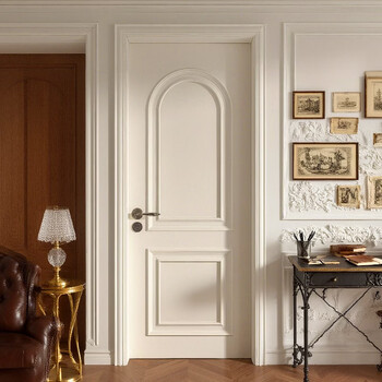 French retro bedroom door wooden paint room indoor curved swing wooden door fixed solid wood composite paint