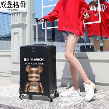 Vendogerl suitcase for women 2025 new small 20-inch trolley case with large capacity student code suitcase for boys strong and durable black - right angle zipper_violent bear 26 inch 20% selection suitable for long-distance travel, free freight insurance + lifetime warranty