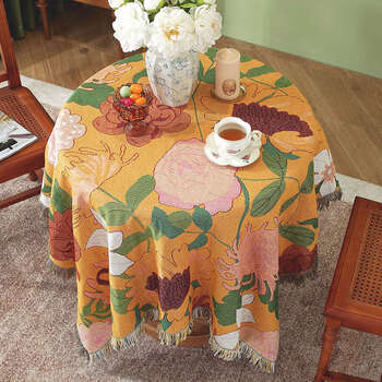 Yusen yifeng 120x120cm square tablecloth, rectangular tablecloth suitable for b&b camping egg roll table, warm yellow flower shadow 90x90cm, 40cm/50cm diameter round table/square table