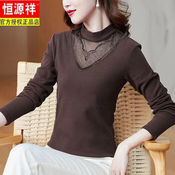 Hengyuanxiang 2025 autumn and winter double-sided stretch german velvet bottoming shirt half turtle collar fashionable western style hollow lace versatile warm top brown (double-sided german velvet) m 85-100