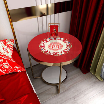 Yusenyi round table tablecloth soft plastic glass waterproof wedding red round table mat festive coffee table my family youxi soft glass table mat 80cm diameter round