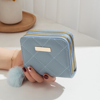 Woodpecker (tucano) new double zipper wallet women's long large capacity diamond clutch double wallet korean coin mobile phone bag blue short
