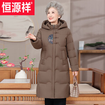 Hengyuanxiang middle-aged and elderly down jacket women's mid-length over-the-knee 2025 new grandma winter clothes mother thickened coat clothes brown 5xl