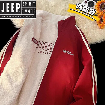 Jeep spirit velvet double-sided jacket for men autumn and winter 2026 new casual hooded hong kong style jacket trendy top 2455 burgundy velvet l 120-135 catties