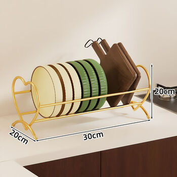 Fantasy kitchen tableware storage box for drying dishes and plates, countertop storage rack, kitchen dish rack, drain rack, storage rack, gold small size, no grid