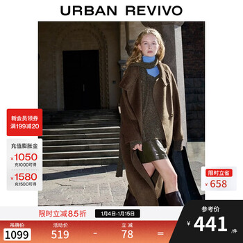 Ur2025 new winter women's clothing with high intellectual temperament and flowing style stand collar coat uwg150141 dark red brown s