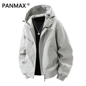 Panmax american retro hooded jacket, cold-proof, handsome, versatile, casual, men's trendy jacket, white gray 3xl, recommended 180-200 pounds