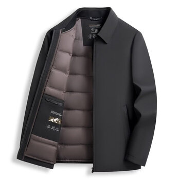 Joeone men's down jacket 2025 new winter middle-aged business executive lapel dad warm jacket black m 170 recommended weight within 100-125 catties