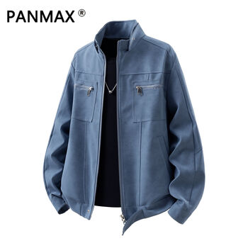 Panmax tie-dye american retro style leather jacket men's motorcycle casual jacket high-end bomber jacket blue m recommended 90-110 catties