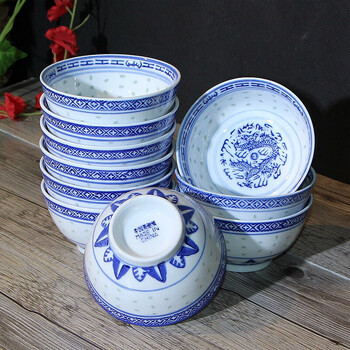 Tuojin jingdezhen tableware set chinese retro underglaze blue and white porcelain bowls 4.5 inches 10 pieces for home use 4.5 inches (dragon pattern) bowls 10 pieces