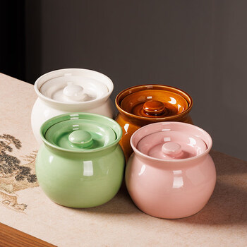 Tuojin jingdezhen ceramic stew pot water-proof stew household steamed vegetable egg custard soup cup stew pot special steamed egg bowl for soup four packs two green and two brown