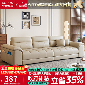 Suizhi simple sofa living room 2025 new government-subsidized small apartment sofa leather sofa straight three-seat sofa wear-resistant cat claw leather-50d sponge cushion 2.1 meters straight extended version