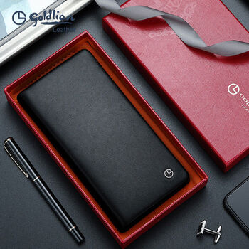 New simple wallet long version genuine leather first layer cowhide thin business wallet multi-card slot men's wallet a style - black