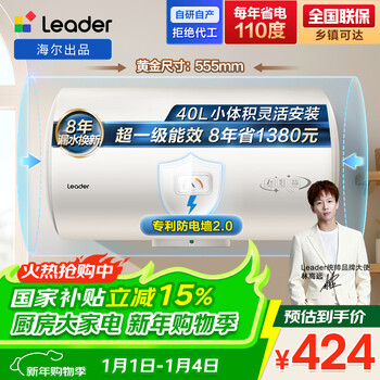 Haier produces tongshuai 40-liter electric water heater jd.com self-operated door-to-door installation 2200w energy-saving fast heating state subsidy 20% first-class energy efficiency household water storage type lec4001h-x5