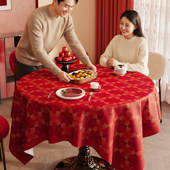 Benzhi 2026 new round table tablecloth waterproof, oil-proof, anti-scalding, no-wash red festive new year atmosphere round tablecloth lewen huazhang-round table food grade antibacterial 180*180cm square round table available