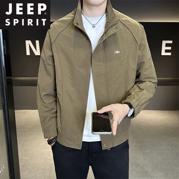 Jeep spirit stand collar jacket men's new product 2025 autumn korean style trendy versatile loose casual top youth coat jacket khaki xl