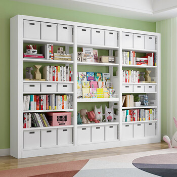 Fantasy living room steel library bookshelf household floor-standing storage rack picture book rack multi-layer bookcase wall storage rack 2.3m long six-story height 2m two-column combination