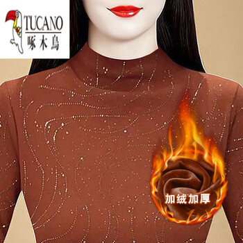 Woodpecker (tucano) velvet and thickened lace bottoming shirt for women, stylish autumn and winter 2026 new warm long-sleeved half-turtle collar top, orange, velvet, thickened, 3xl, recommended 135-150 pounds