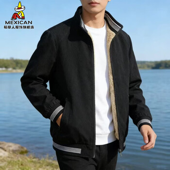 Scarecrow (mexican) men's jacket autumn and winter stand collar plus velvet thickened sheep velvet warm jacket men 2026 new dad clothing black xl