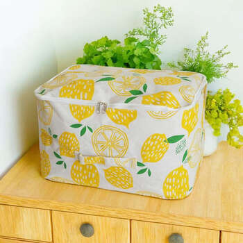 Yusenyi folding quilt storage bag quilt organizer clothes zipper storage bag yellow lemon 42x32x26