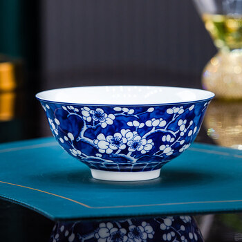 Tuojin jingdezhen authentic rice bowl blue and white porcelain rice bowl thickened bowl noodle bowl soup bowl chinese style household tableware high white porcelain bowl bingmei 5.5 inch rice bowl diameter 13.8cm height 6.5c