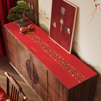 Shantou lincun new chinese new year sideboard mat red festive entrance shoe cabinet long table mat tv counter top protection mat good luck from heaven 40*160cm