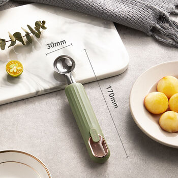 Fantasy ball scooper for digging fruit balls, cutting and cutting watermelon ice cream scooper, round spoon for digging holes, food grade, light luxury green gold