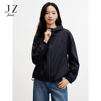 Juzui outdoor sports style hooded off-shoulder casual jacket for women 2026 spring new jlgc40503 navy blue s