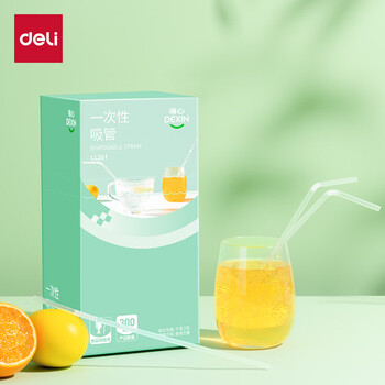 Deli disposable straws are individually packaged for pregnant women, children and babies, milk tea and soup, thick and bendable straws, 300 disposable straws/box, individually packaged