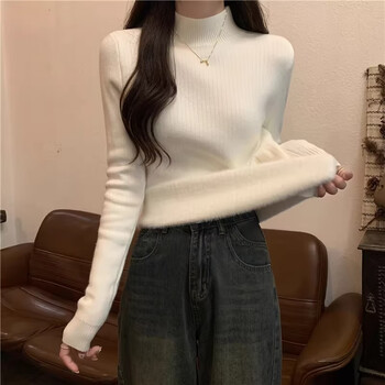Yiran presents the new velvet simple bottoming shirt for women in winter, new simple inner layer, thickened half turtleneck, one-piece velvet versatile sweater for women, white, one size fits all