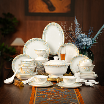 Heart appreciate good things bowl and plate set for home use 2025 new high-looking gold-painted bowls, tableware, bowls and plates, jingdezhen gifts for moving in, exclusive edition, 70 pieces | brocade box