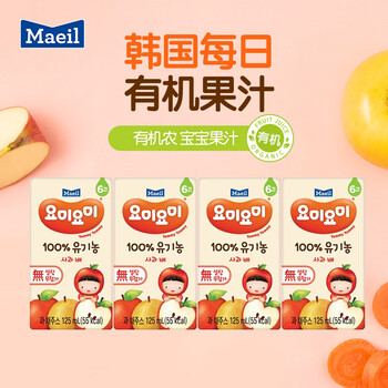 Maeil daily organic juice baby food complementary food baby snacks suitable for ages over 6 months original imported from south korea 125ml*4 box apple pear (validity period 26 years and june)