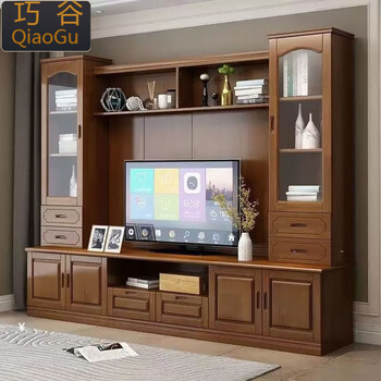 Qiaogu 2025 new new chinese style solid wood tv cabinet living room wine cabinet multi-functional tv background cabinet film and television cabinet storage cabinet black walnut color 240cm*45cm*200cm