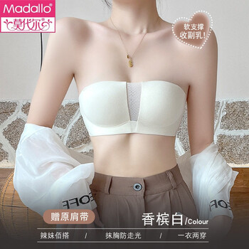 Modal strapless underwear for women, push-up, rimless summer tube top, anti-slip, non-slip, invisible bra, champagne white m, recommended 90-105 catties 34/75abc