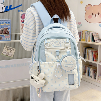 Pull back schoolbag junior high school and high school student high-profile female large-capacity backpack casual lightweight college student computer backpack blue